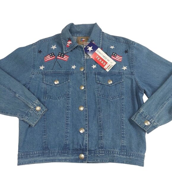 Vintage Don't Mess With Texas Denim Jacket American Flag Embroidery Size Small - Picture 1 of 9